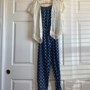 Jump suit with lace, kids size 10/12
